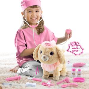 Plush Toy Dog for Girls, Interactive Dog Puppy Toys, for 2 3 4 5Year Old Toddler Kids, Walking, Barking, Tail Wagging, Remote Control Realistic Stuffed Animal, 11 Accessories (Pink)