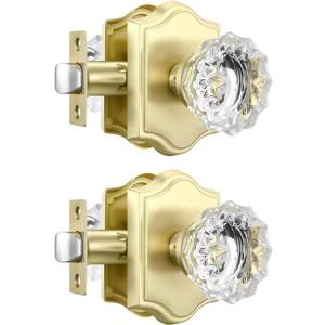 Leydebong 2 Pack Gold Passage Crystal Door Knob - Heavy Duty, Elegant Design, Easy Installation, Durable Finish for Closet Hallway Doors (Satin Brass)