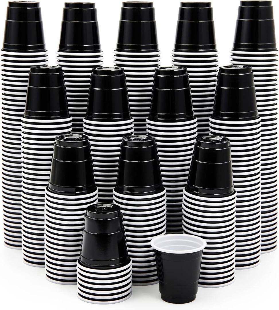 Lilymicky 600 PACK 2 oz Plastic Shot Glasses, Mini Black Disposable Shot Cups for Parties, Carnivals, and Any Events