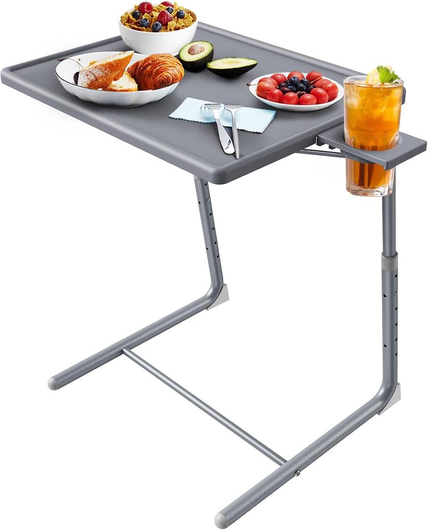 HUANUO Adjustable TV Tray Table - TV Dinner Tray on Bed & Sofa, Comfortable Folding Table with 6 Height & 3 Tilt Angle Adjustments (Gray), 20.5 inches x 15.5 inches x 20.8 inches