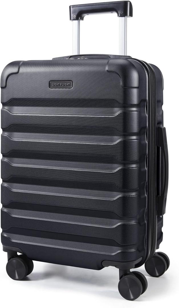 LIGHT FLIGHT Carry On Luggage 22x14x9 Airline Approved, Expandable Carry On Suitcases with Wheels, Lightweight Luggage, Durable Hard Shell 20 Inch Rolling Suit Case for Men Women Travel Black