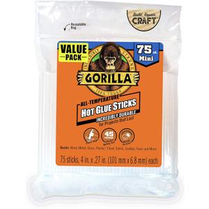 Gorilla Hot Glue Sticks, Clear Glue, Mini Size 4" Long x 0.27" Diameter, 75 Count (Pack of 1) - Safe for All Temperatures with Extended Working Time