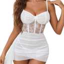 Avidlove Lingerie for Women Lace Babydoll Lingeries Chemise Floral Sleepwear Dress Sheer Outfit S-XXL (Medium, White)