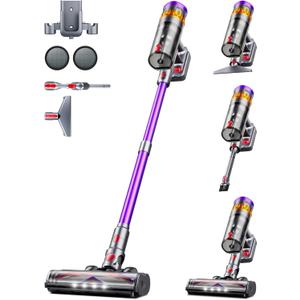 Cordless Vacuum Cleaner, 600W 50Kpa 70 Mins Cordless Stick Vacuum, Self-Standing Wireless Vacuum with Touch Screen, Charging Dock, Anti-Tangle Rechargeable Vacuum Cleaners for Home/Pet Hair/Carpet (Purple)