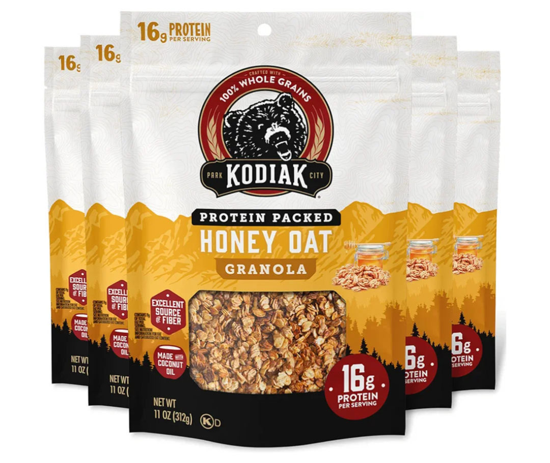 Kodiak Cakes Granola, Honey Oat, High Protein, 100% Whole Grains (Pack of 5 pouches)