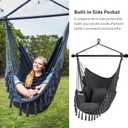 SUNCREAT Hammock Chairs Hammock Chair Swing with Steel Support Bar, Side Pocket, Large Swing Chair for Bedroom, Patio, Garden, Dark Gray