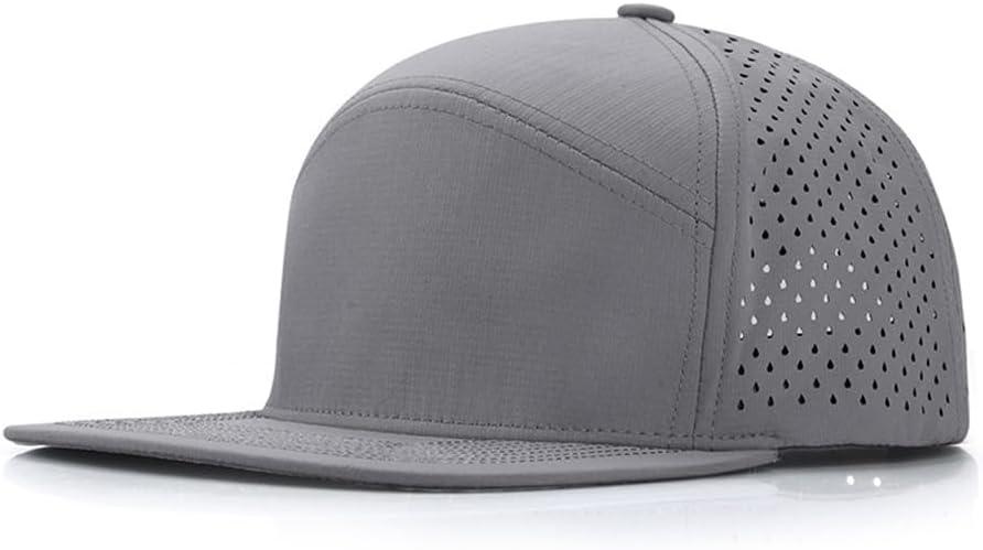 YuMENo Men's Flat Brim Baseball Cap Mesh Back Quick Dry Adjustable Performance Trucker Hats (Gray)