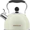 Tea Kettle, 2 Quart Stainless Steel Whistling Tea Kettle, Stovetop Whistling Teakettle Tea Pots for Stove Top with Ergonomic Folding Handle, Small Teapot, Water boiler for Tea, Coffee (White)