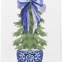 Chinoiserie Christmas Tree Hand Towels, Blue and White Porcelain - 16x24 Inch, Bathroom and Kitchen Decor