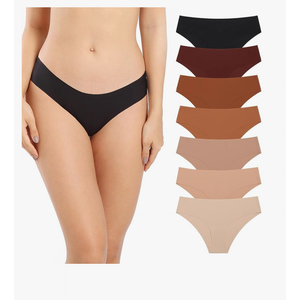SHARICCA Women Seamless Cheeky Bikini No Show Panties Ladies Invisible Breathable Briefs Soft Stretch Underwear Multi Pack Size L