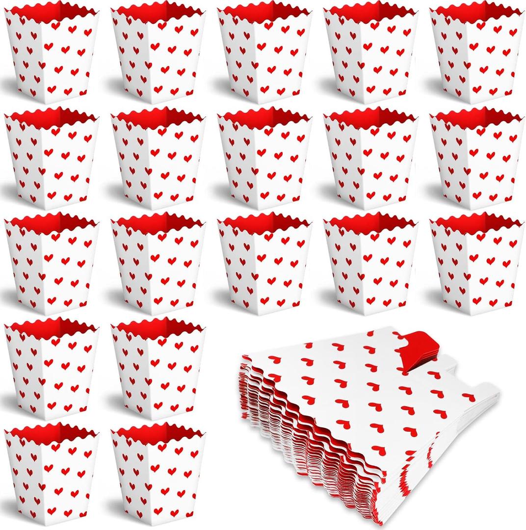 Marspark Valentine's Day Conversation Hearts Treat Candy Boxes Popcorn Boxes Heart Print Dessert Popcorn Cups Party Favors for Wedding Birthday Party(60 Pieces)