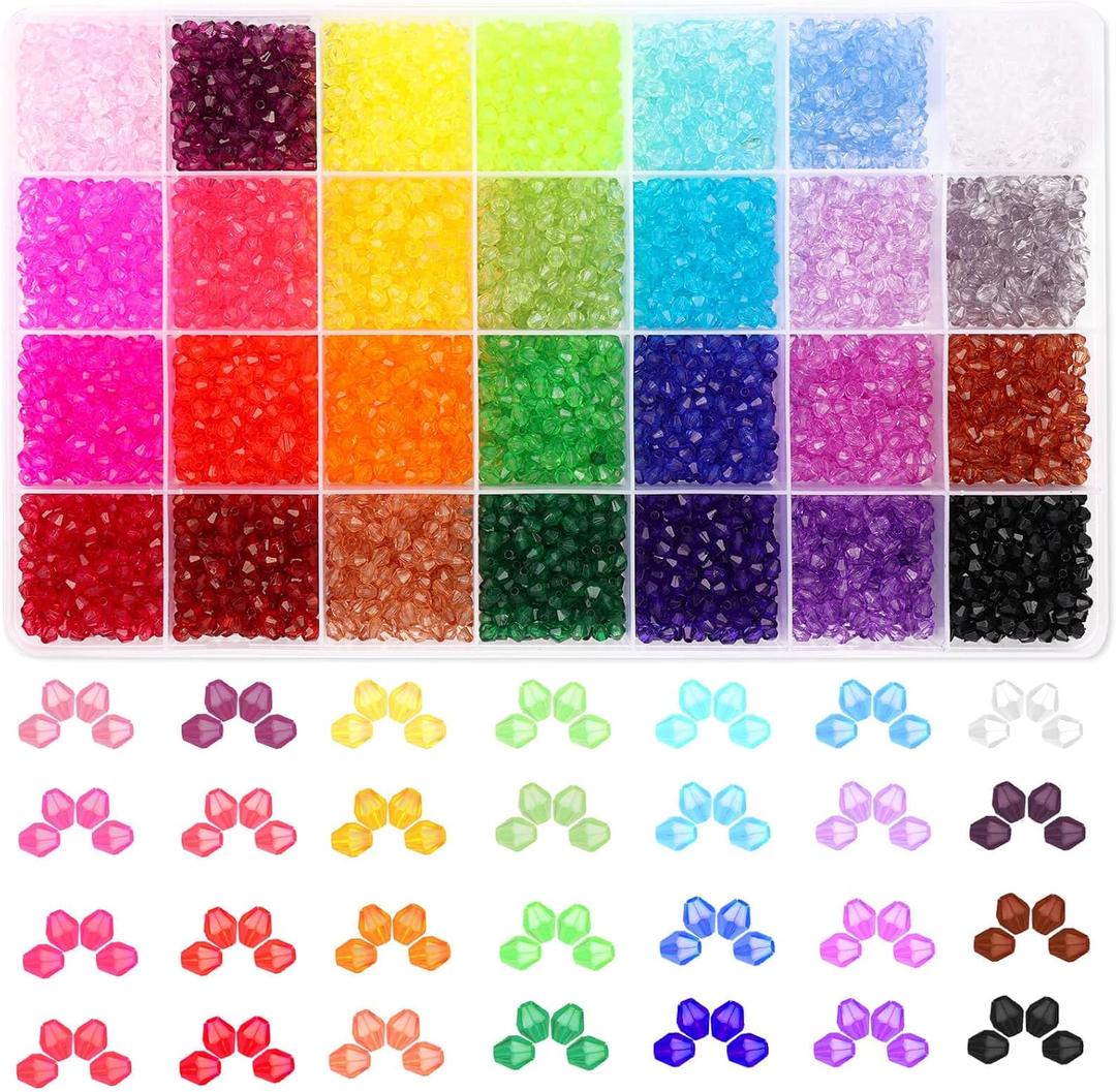 Paxcoo 5600Pcs Crystal Beads for Jewelry Making, Tiny Crystal Acrylic Beads Faceted Craft Beads Bicone Gem Beads Jewel for Jewelry Making (4 MM)