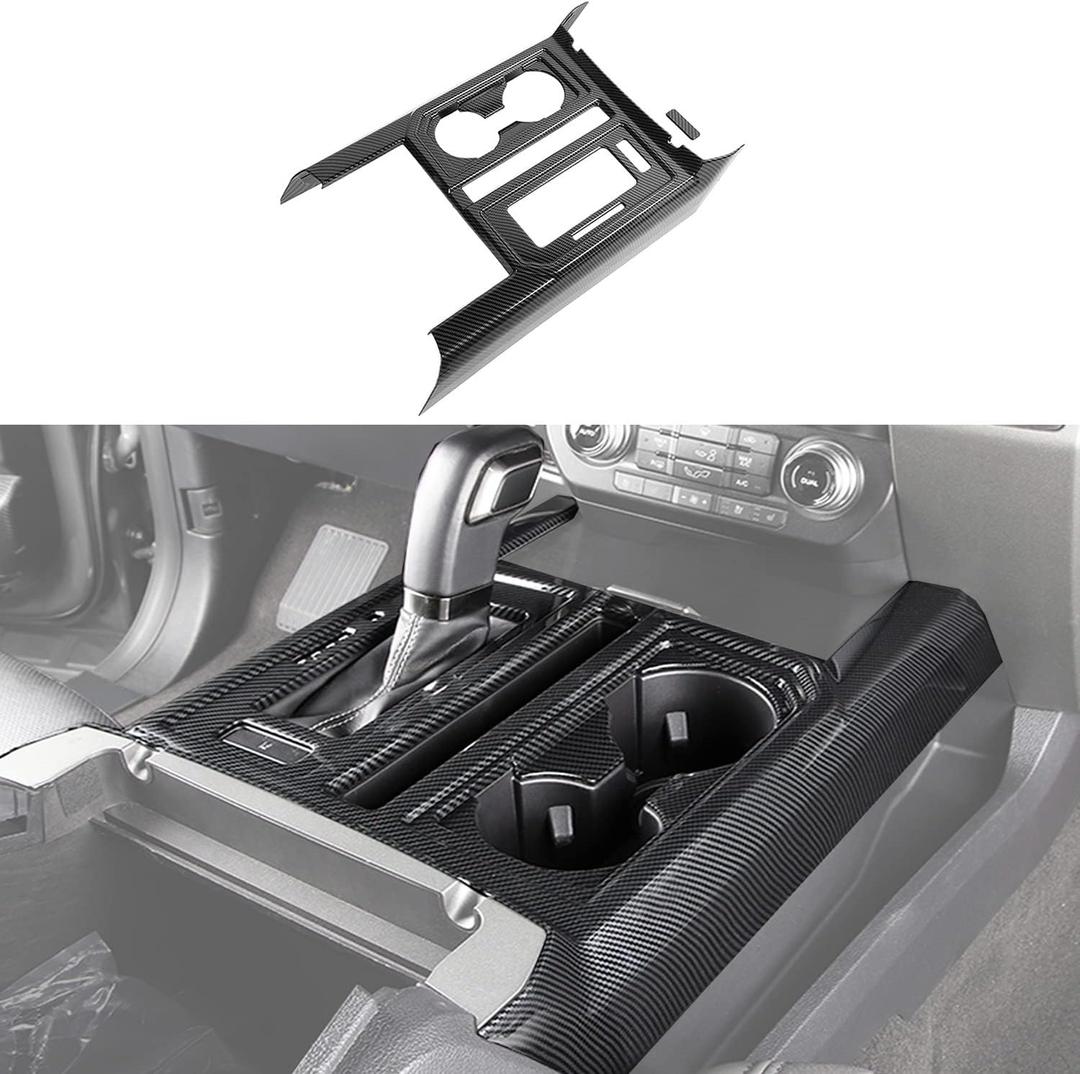 Keptrim for F150 ABS Carbon Fiber Center Console Gear Shift Cup Holder Trim for 2015 2016 2017 2018 2019 2020 Ford F150, 2 Pcs