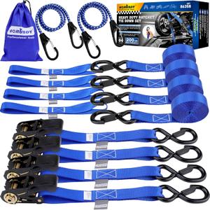 Ratchet Straps Heavy Duty, Tie Down Straps Ratchet Set, 2200 LB Break Strength, Safety Lock S Hooks, Best for Moving, Securing Cargo, Kayaks, Mountain (4 Pack)