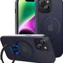 CACOE Magnetic Case for iPhone 13/14 6.1 inch with 360 Rotatable Ring Stand, Compatible with MagSafe Car Phone Mount, Cases Cover Phone Holder for Desk Meeting/Videos Dark Blue