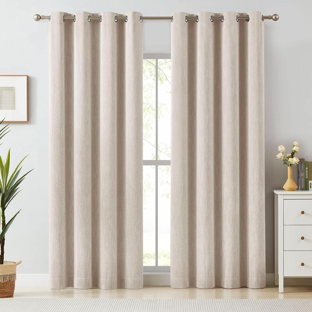 Melodieux Elegant Cotton Room Darkening Blackout Curtains for Living Room Bedroom Thermal Insulated Grommet Drapes, 52 by 84 Inch, Beige (1 Panel)