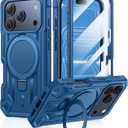 FNTCASE for iPhone 17 Pro-Max Case: Magnetic Phone Cases with [Ring Kickstand] [Built-in Screen Protector] [Heavy Duty Military Grade Protection] Drop Proof Rugged Hard TPU Phone Cover Blue