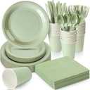 Dandat 350 Pcs Bridal Shower Decorations Baby Shower Party Supplies Include Plates Cups and Napkins Sets with Plastic Forks Knives Spoons for Wedding Birthday (Sage)