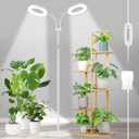 LBW Dual Head Grow Light with Stand for Indoor Plants, Full Spectrum Grow Light for Multiple Tall Plants, Adjustable Height up to 68", Auto Cycle Timer 6/8/12/16H, 5-Level Dimmable, 3 Lighting Modes