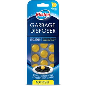 Glisten Garbage Disposer Freshener, Sink Disposal Odor Eliminator, Quick and Easy-to-Use, Lemon Scent, 10 Capsules