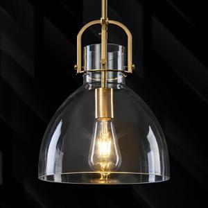 Modern Glass Shade Pendant Light Kitchen Island 10" Hand-Blown Hammered, Gold Finish, Adjustable Boom Ceiling Light for Living Room, Dining Room, Hallway