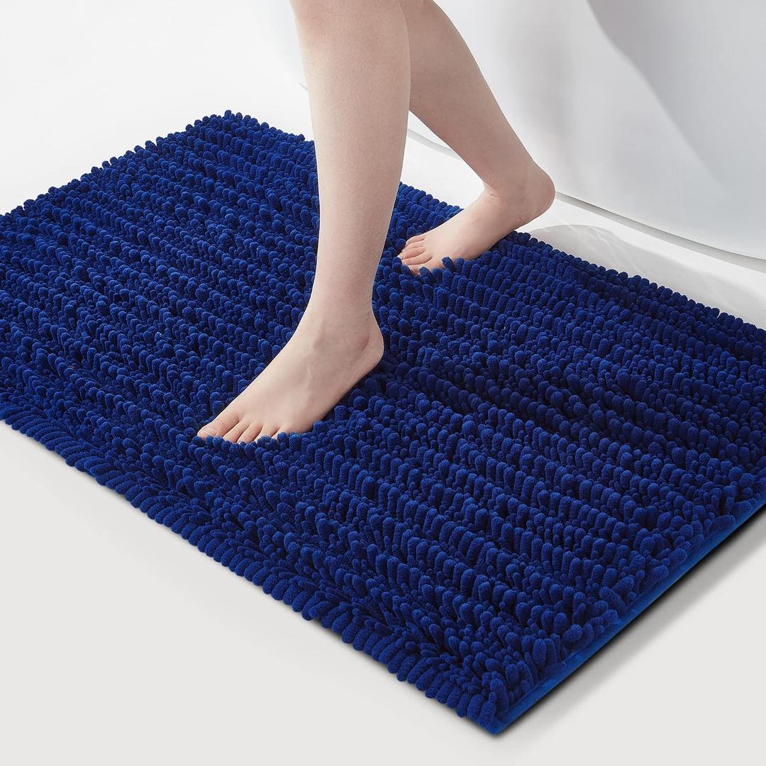 FLOLEOPA Soft Plush Microfiber Bathroom Rugs, Absorbent Bath Rugs Non Skid Machine Wash Dry Bath Mats for Tub,Shower and Bath Room Floor Mats (20x32inches, Classic Blue)