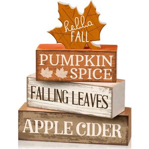 4 Pcs Fall Decor Wooden Maple Leaf Decoration Thanksgiving Tiered Tray Decor Rustic Wooden Maple Leaf Block Sign Thanksgiving Table Centerpiece Farmhouse for Autumn Harvest Party Home Kitchen
