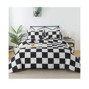 Caressma Black White Comforter Set Twin Size, Checkered Plaid Comforter Bedding Set, Fluffy Grid Plaid Comforter Home Decor for All Seasons