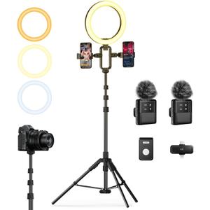 yAyusi Vlogging Kit for iPhone/Android, 78" Extendable Tripod Stand with Magnetic Microphone/Ring Light/Phone Clip/Remote Control, YouTube Starter Kit for Video Recording, Live Streaming