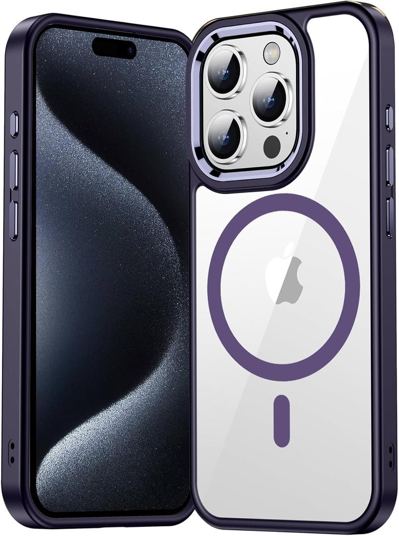 Temdan for iPhone 15 Pro Max Case Clear, [Compatible with Magsafe][Anti-Yellowing][Military-Grade Protection] Shockproof Slim Phone Case for iPhone 15 Pro Max-Purple