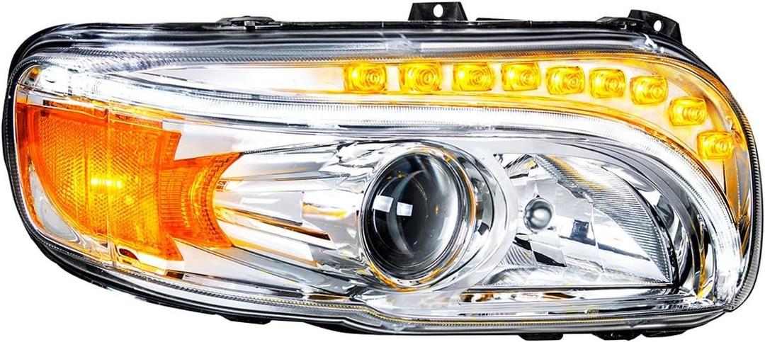 United Pacific 35803 Projection Headlight Assembly, RH, Chrome Housing, High/Low Beam, H11/HB3 Bulb, with Amber LED Signal Light, White LED Position Light and Amber LED Side Marker