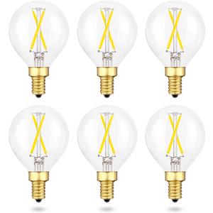 Daylight E12 Ceiling Fan Bulb Dimmable, 2W Globe G16.5 LED Chandelier Bulb, 25Watt Incandescent Bulb Equivalent, 5000K Clear Glass, Small Round Light Bulbs for Pendant Bathroom Vanity Lamp, 6 Pack