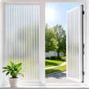 Haton Reeded Glass Window Privacy Film, Static Cling Non-Adhesive Frosted Film, UV Blocking Heat Control Removable Window Sticker for Bathroom Door Home Office, 35.4" x 78.7"