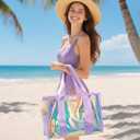 Bagstellar Iridescent Beach Tote Bags for Women, Large Zipper Beach Pool Swim Bag with Makeup Bag & Waterproof Phone Pouch | Waterproof Sandproof, Adjustable Strap, Packable, Foldable, Travel Tote Bags, Vacation Essentials, Gift for Women