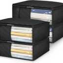 MISSLO Bed Sheet Organizers and Storage Queen/King Size Sheet Folder 4 Pack Linen Closet Organizer with Clear Window Blanket Storage Bags for Bedsheets, Pillow Cases, Towels, Clothes