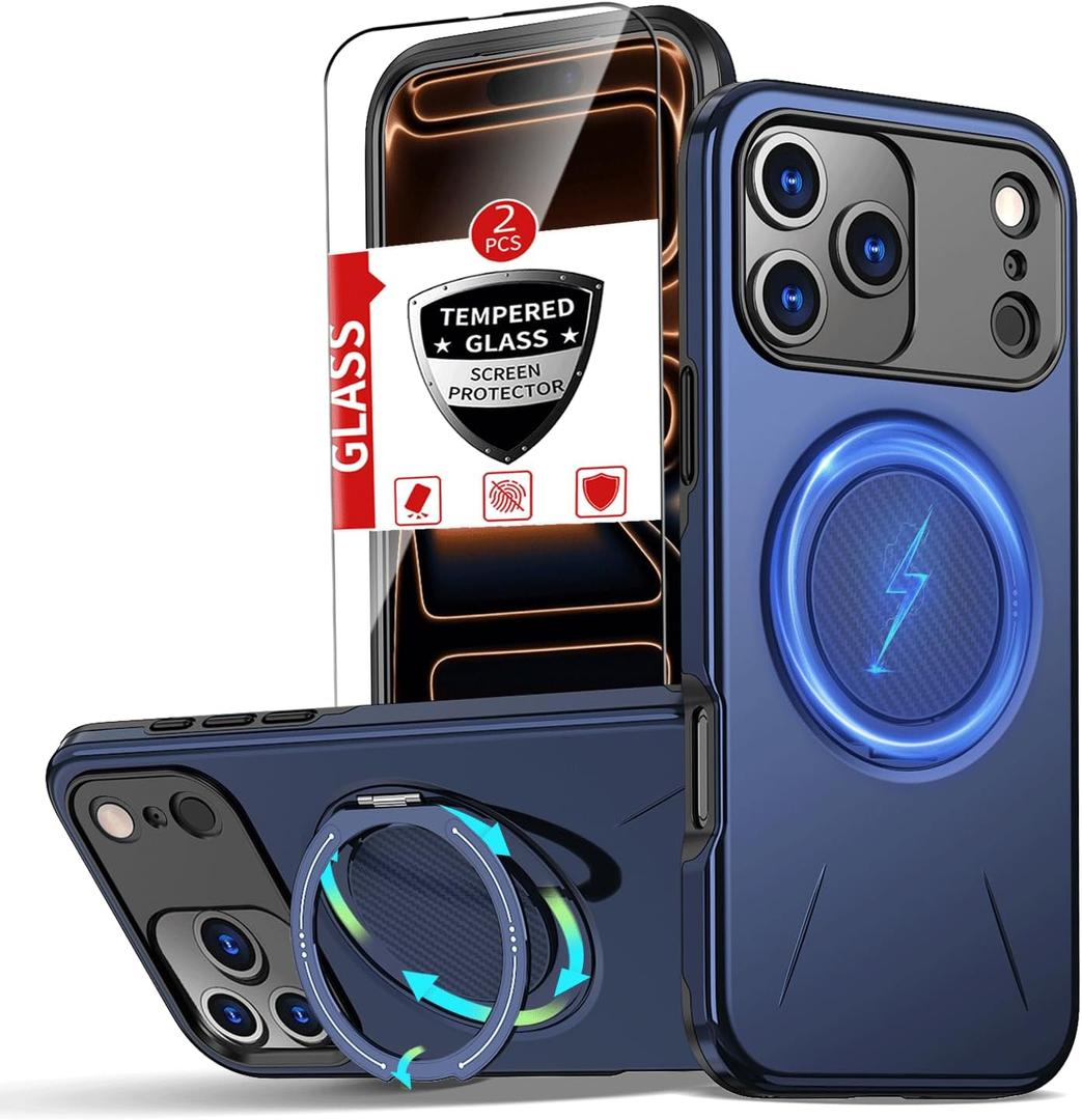 for iPhone 17 Pro Case with 360Rotatable Invisible Magnetic Kickstand Ring[Compatible with MagSafe] [2*Screen Protectors] for iPhone 17 Pro Phone Case 4X Military-Grade Shockproof Slim Blue