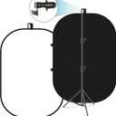 Neewer 5x7ft/1.5x2m Chromakey Foldable Backdrop with Stand 8.5ft/2.6m, 2-in-1 Reversible Black White Green Background Panel for Photography Studio, Live Streaming, Video Calls, Games