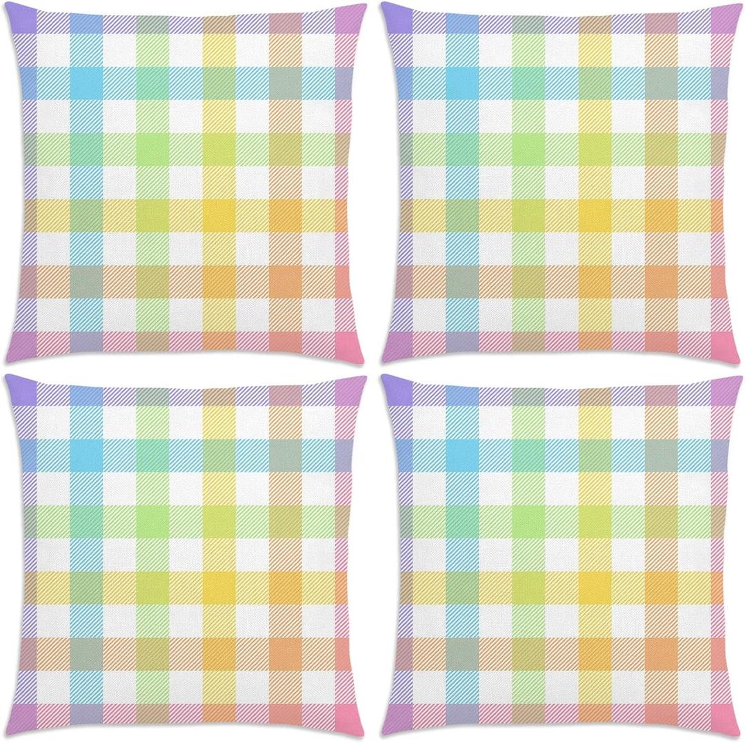 Pudodo Easter Buffalo Plaid Check Throw Pillow Covers 18x18 Set of 4 Spring Holiday Party Decoration for Home Bed Couch Sofa (18" x 18")