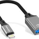 AGVEE 4 inch Lightning to USB Female Camera Adapter, OTG Cable for iPhone iPad to Connect Card Reader, USB Flash Drive, MIDI, Keyboard, Mouse, Hubs, Plug & Play, Dark Gray