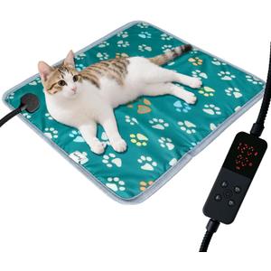 furrybaby Pet Heating Pad, Cat Heating Pad for Dogs Waterproof with Durable Anti-Bite Tube Indoor for Puppies Dogs Cats (1 Pack Green, 17 X 17in, Temp Adjustable)