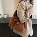 Suede Tote Bags for Women Trendy Bow Suede Purse Slouchy Shoulder Bag Hobo Handbag