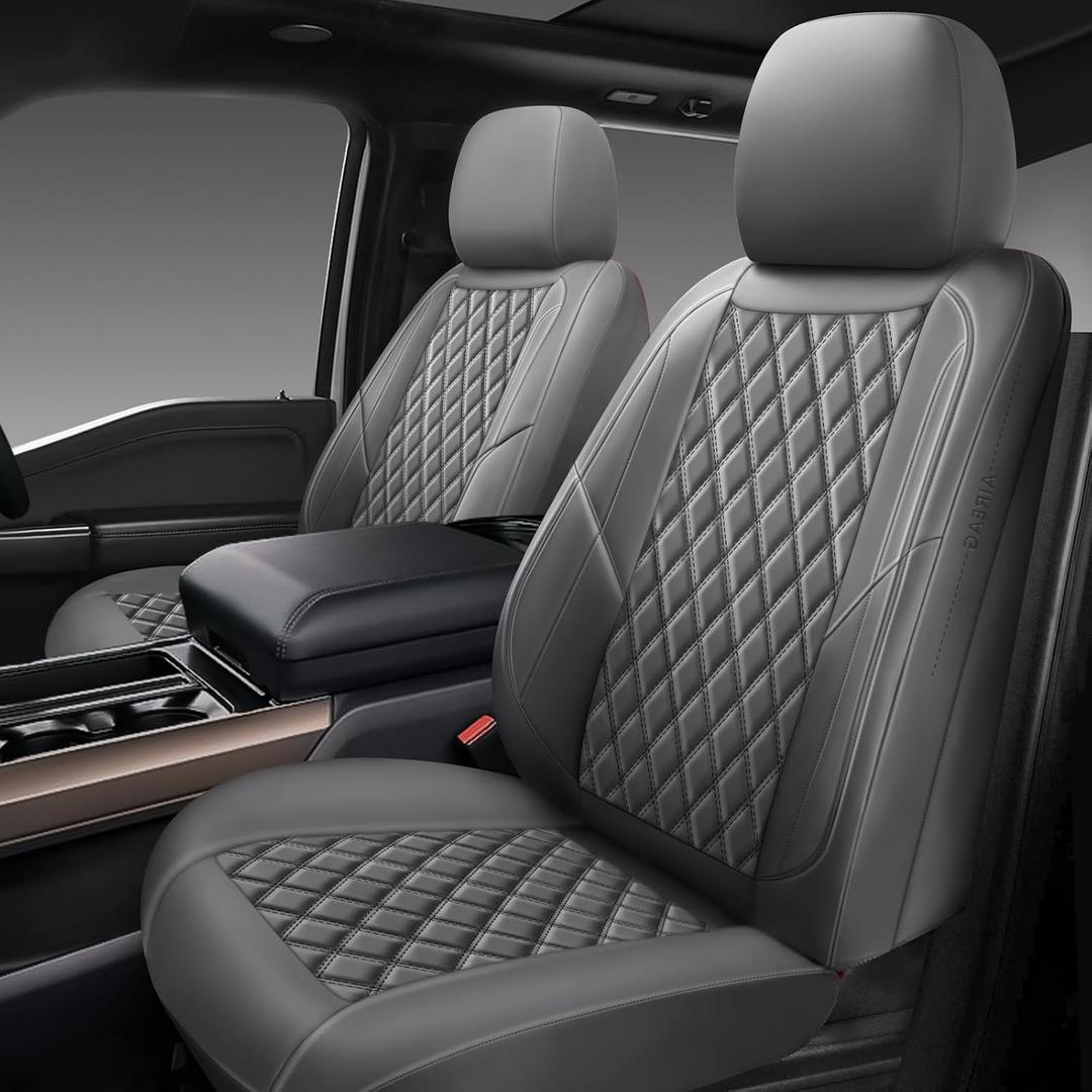 Premium Leather Car Seat Covers Front Pair,Universal Fit for Cars,Trucks&SUVs,Waterproof Car Seat Cushion,Full Coverage Car Seat Protector with 2 Seats,Grey