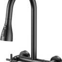 HURRAN Wall Mount Kitchen Faucet with Pull Down Sprayer, Matte Black