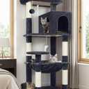 Globlazer Cat Tree Tower with Scratching Post for Indoor Cats, 53inch Tall Plush Multi-Level Cat Climbing Tower Condo House with Large Hammock, Spacious Cat Condo, Big Padded Top Perch, F53, Dark Gray
