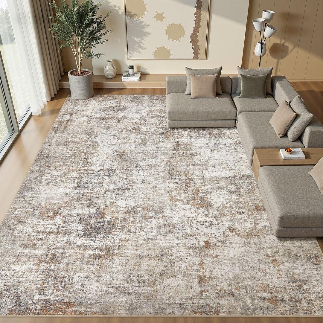 Natunest 10x13 Area Rugs for Living Room Washable Abstract Rug Brown/Grey