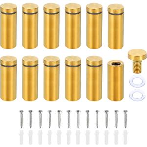 PATIKIL 3/4 x 2 Inch Sign Standoff Screws, 12 Set Stainless Steel Wall Standoff Mounting Hardware Advertising Glass Nail for Hanging Acrylic Picture Frame Acrylic Panel, Gold