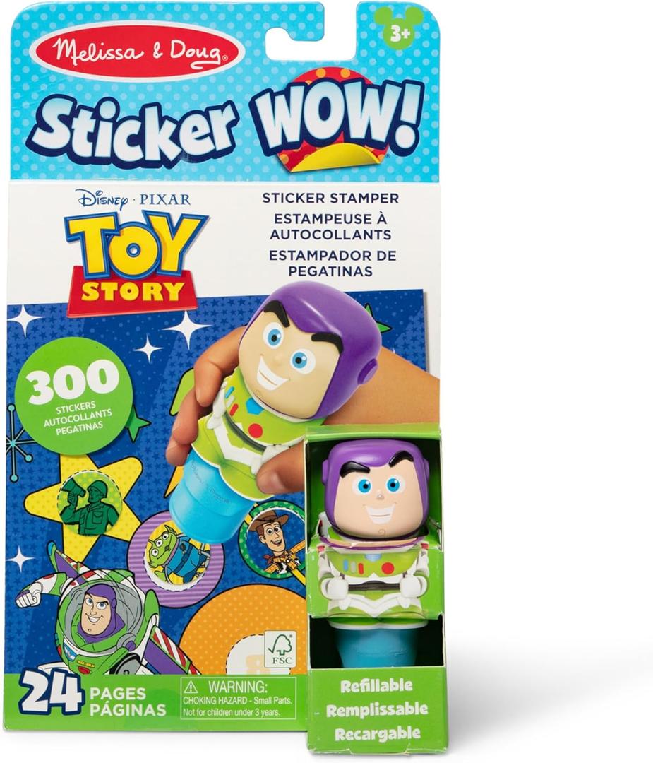 Melissa & Doug Sticker Wow! 24-Page Activity Pad and Sticker Stamper, 300 Stickers, Arts and Crafts Fidget Toy Collectible Character  Disney Buzz Lightyear - for Kids Ages 3+ - FSC Certified