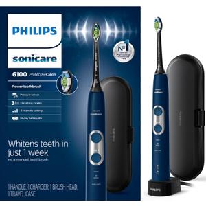 Philips Sonicare ProtectiveClean 6100 Rechargeable Electric Toothbrush, with Pressure Sensor, 3 Cleaning Modes, SmarTimer and QuadPacer, 14-Day Battery Life, Travel Case, Navy Blue, Model HX6871/49