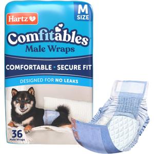Hartz Comfitables Disposable Male Dog Wraps with Stretchy Waistband, Medium 36 Count, Medium