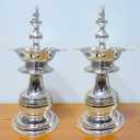German Silver 8 x 3.5 Inch Traditional Diya for Home Temple Pooja Diya K3135
